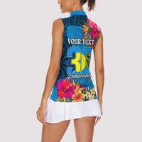 Personalised Palau Independence Day Women Sleeveless Polo Shirt 1st October 30th Anniversary Polynesian Jungle Flower LT03 - Polynesian Pride