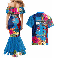 Tuvalu Independence Day Couples Matching Mermaid Dress and Hawaiian Shirt 1st October 46th Anniversary Polynesian Jungle Flower LT03 - Polynesian Pride