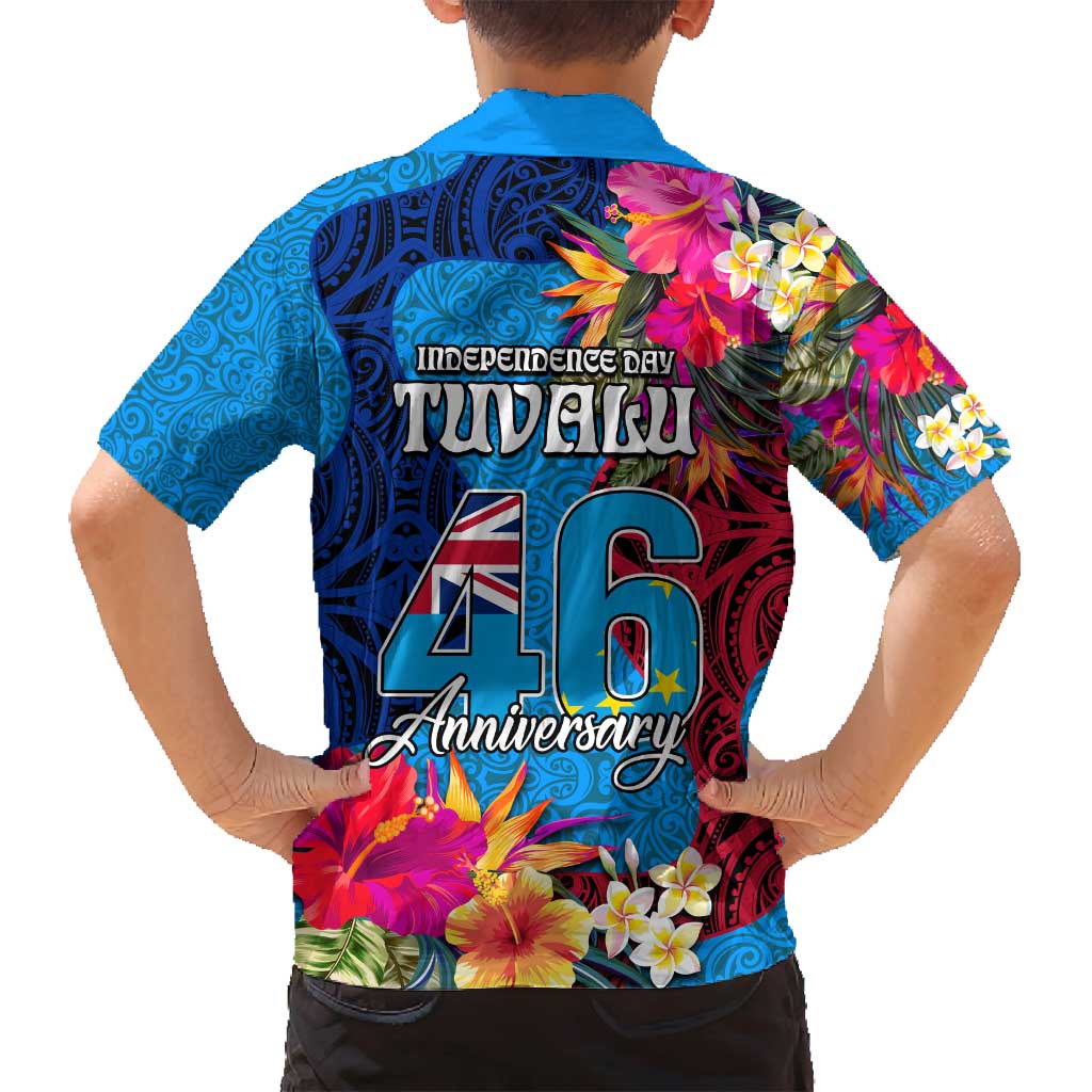 Tuvalu Independence Day Family Matching Off Shoulder Maxi Dress and Hawaiian Shirt 1st October 46th Anniversary Polynesian Jungle Flower LT03 - Polynesian Pride
