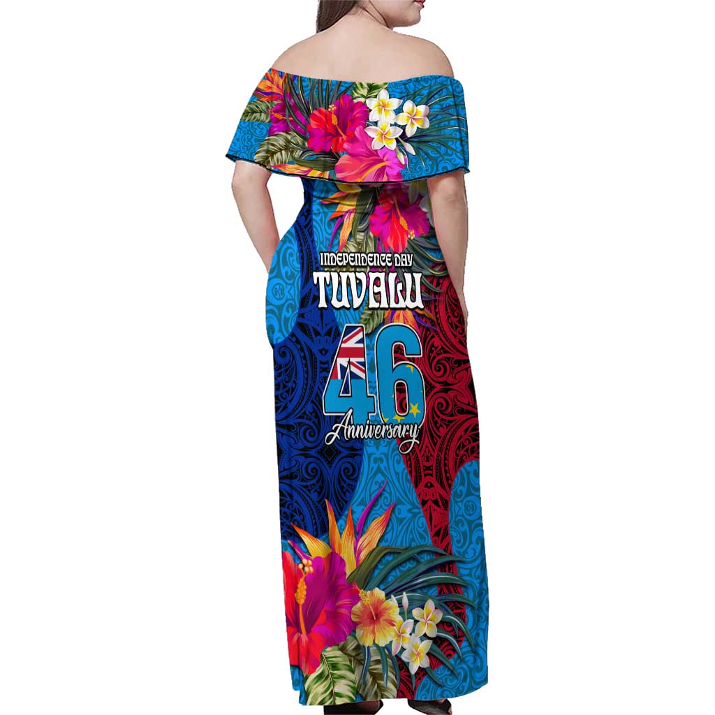 Tuvalu Independence Day Family Matching Off Shoulder Maxi Dress and Hawaiian Shirt 1st October 46th Anniversary Polynesian Jungle Flower LT03 - Polynesian Pride