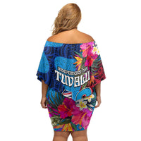 Tuvalu Independence Day Family Matching Off Shoulder Short Dress and Hawaiian Shirt 1st October 46th Anniversary Polynesian Jungle Flower