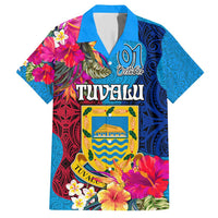 Tuvalu Independence Day Family Matching Short Sleeve Bodycon Dress and Hawaiian Shirt 1st October 46th Anniversary Polynesian Jungle Flower