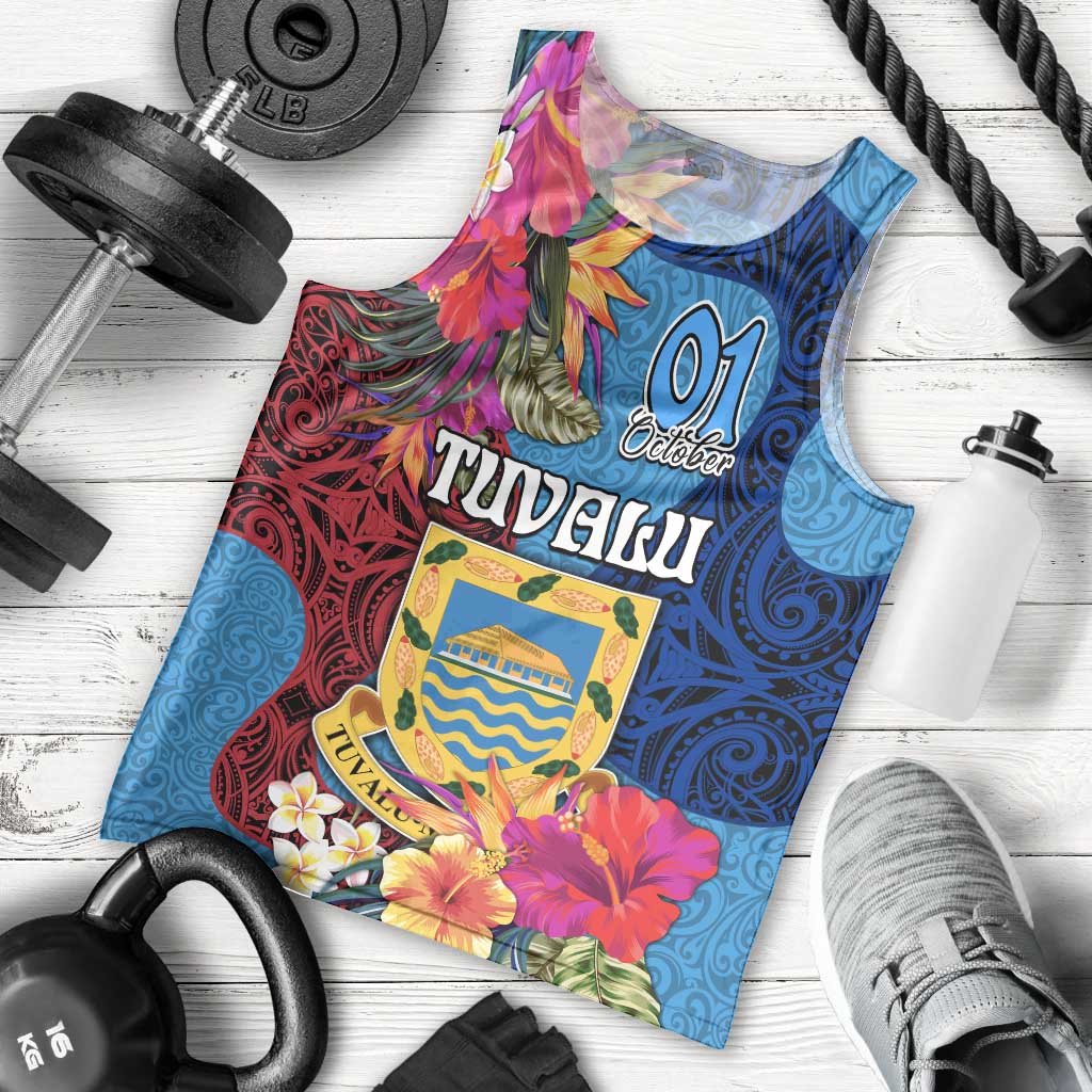 Tuvalu Independence Day Men Tank Top 1st October 46th Anniversary Polynesian Jungle Flower