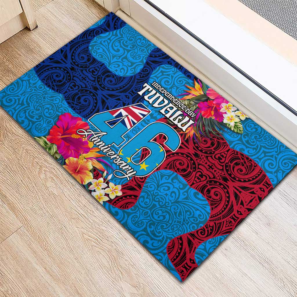 Tuvalu Independence Day Rubber Doormat 1st October 46th Anniversary Polynesian Jungle Flower