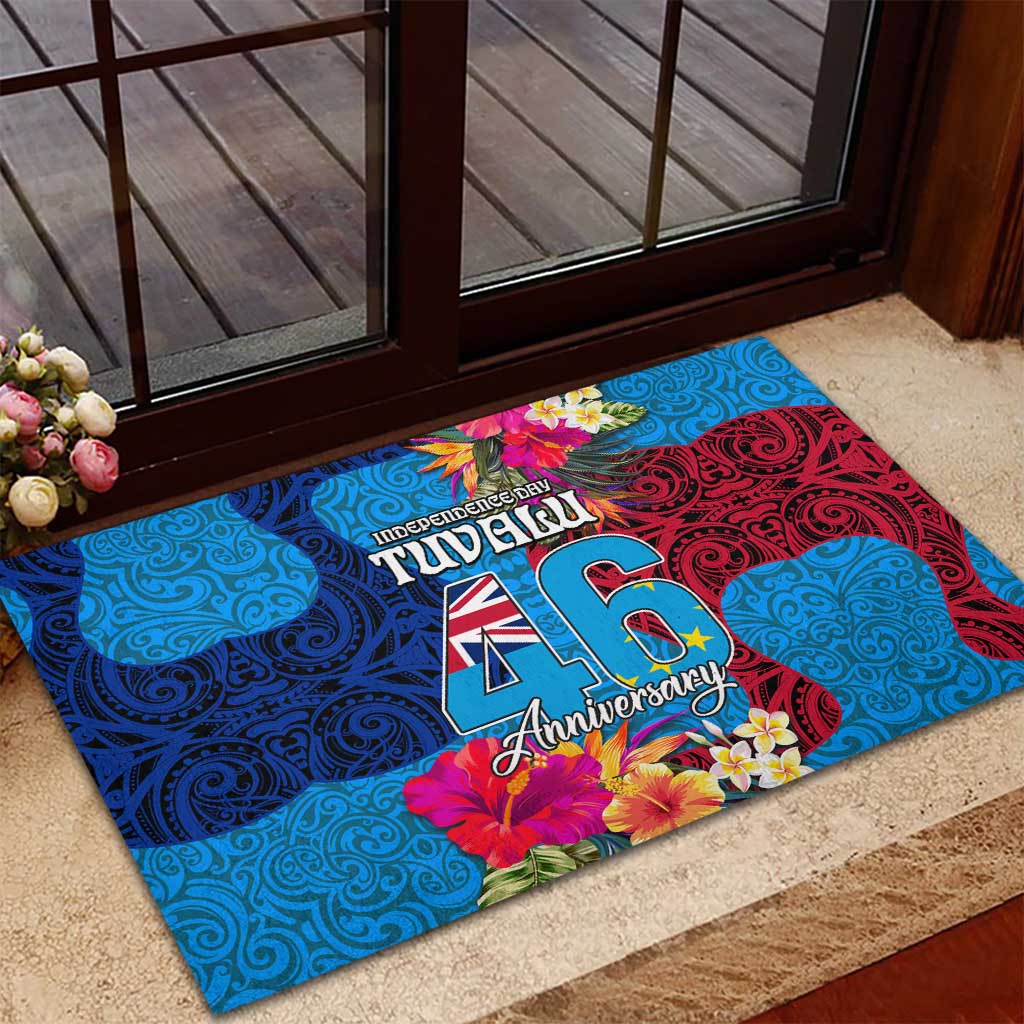 Tuvalu Independence Day Rubber Doormat 1st October 46th Anniversary Polynesian Jungle Flower