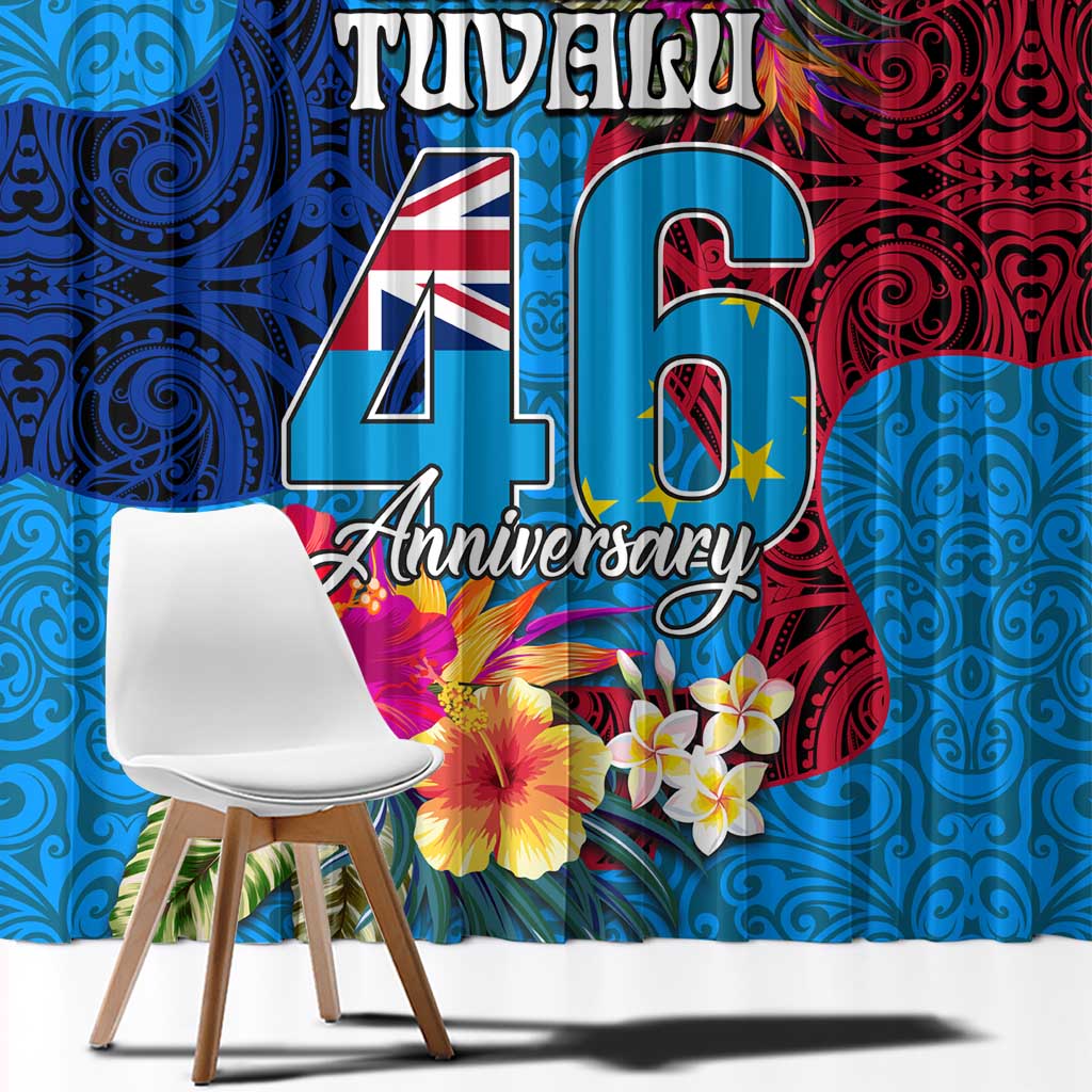 Tuvalu Independence Day Window Curtain 1st October 46th Anniversary Polynesian Jungle Flower