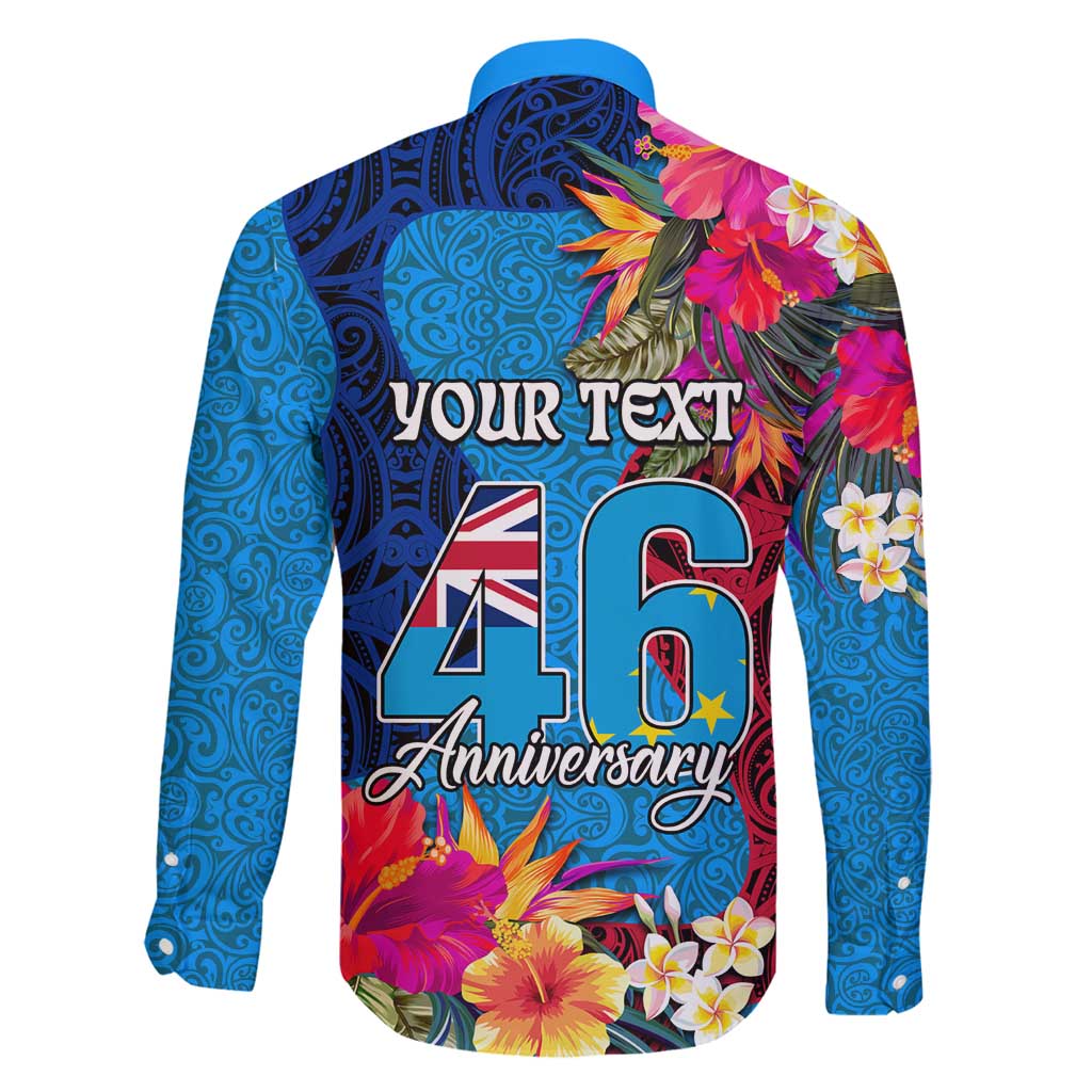 Personalised Tuvalu Independence Day Family Matching Long Sleeve Bodycon Dress and Hawaiian Shirt 1st October 46th Anniversary Polynesian Jungle Flower