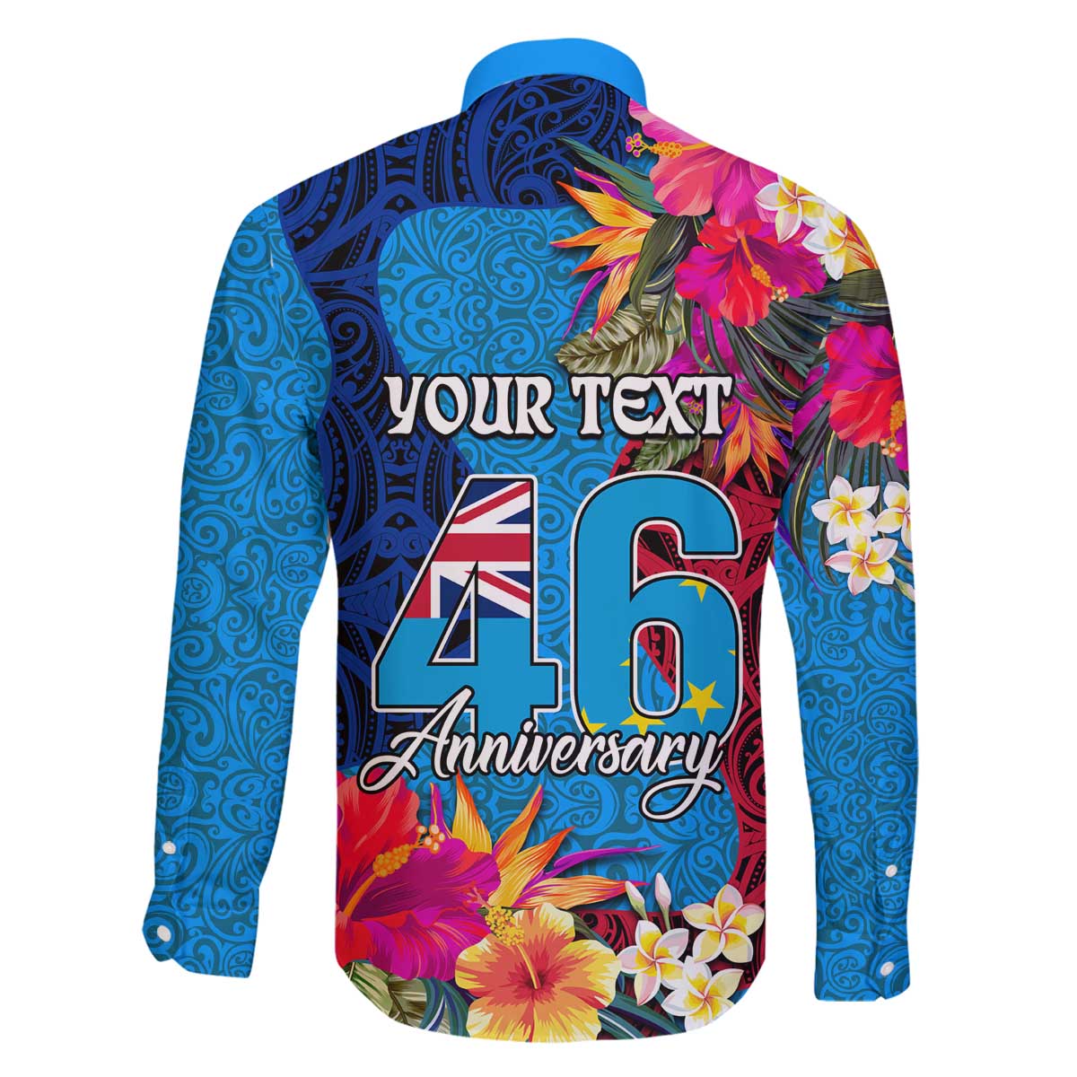 Personalised Tuvalu Independence Day Family Matching Puletasi and Hawaiian Shirt 1st October 46th Anniversary Polynesian Jungle Flower