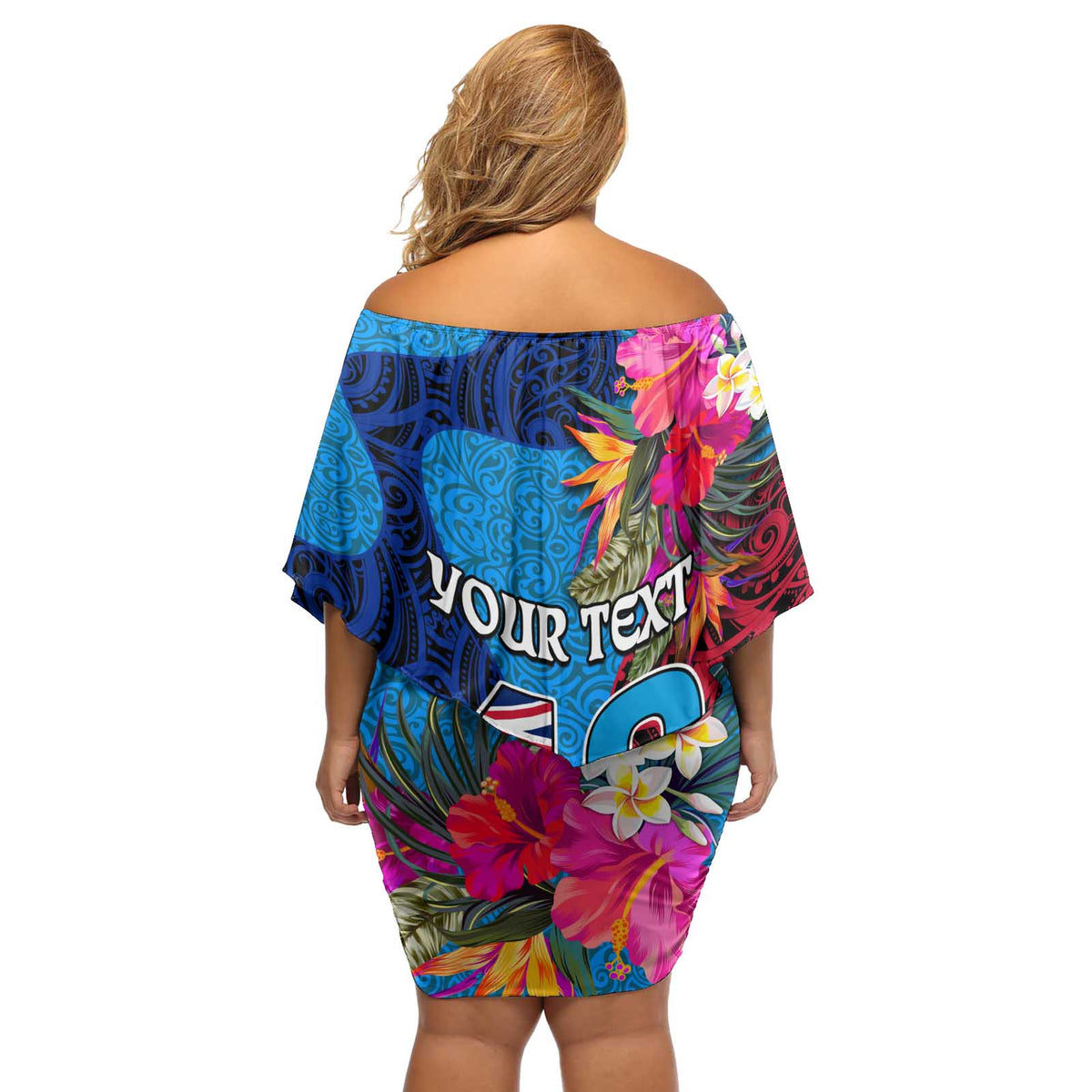Personalised Tuvalu Independence Day Off Shoulder Short Dress 1st October 46th Anniversary Polynesian Jungle Flower