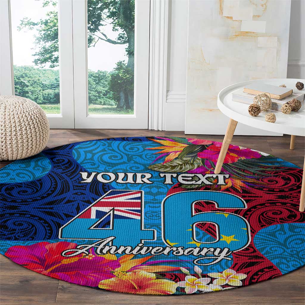 Personalised Tuvalu Independence Day Round Carpet 1st October 46th Anniversary Polynesian Jungle Flower