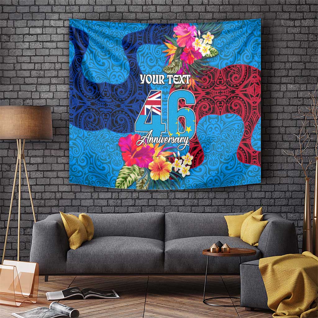 Personalised Tuvalu Independence Day Tapestry 1st October 46th Anniversary Polynesian Jungle Flower