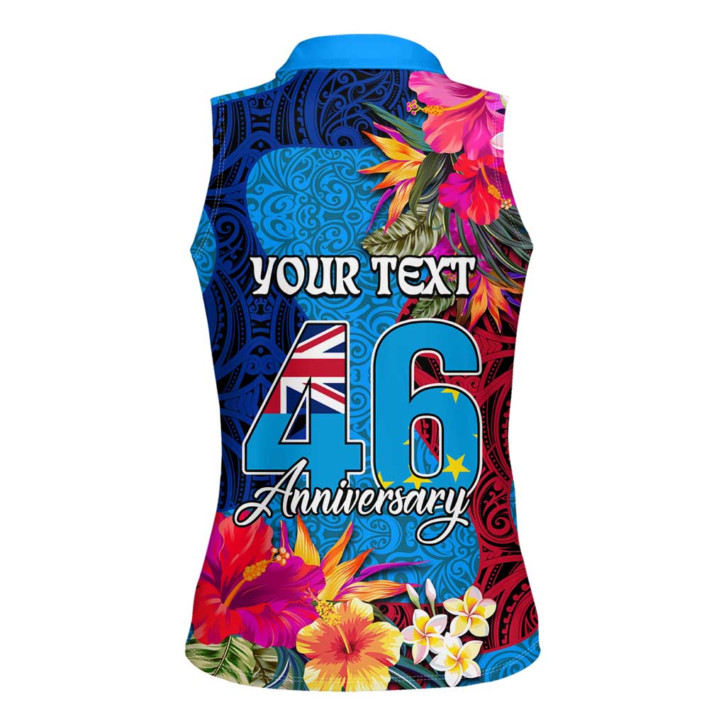 Personalised Tuvalu Independence Day Women Sleeveless Polo Shirt 1st October 46th Anniversary Polynesian Jungle Flower LT03 - Polynesian Pride