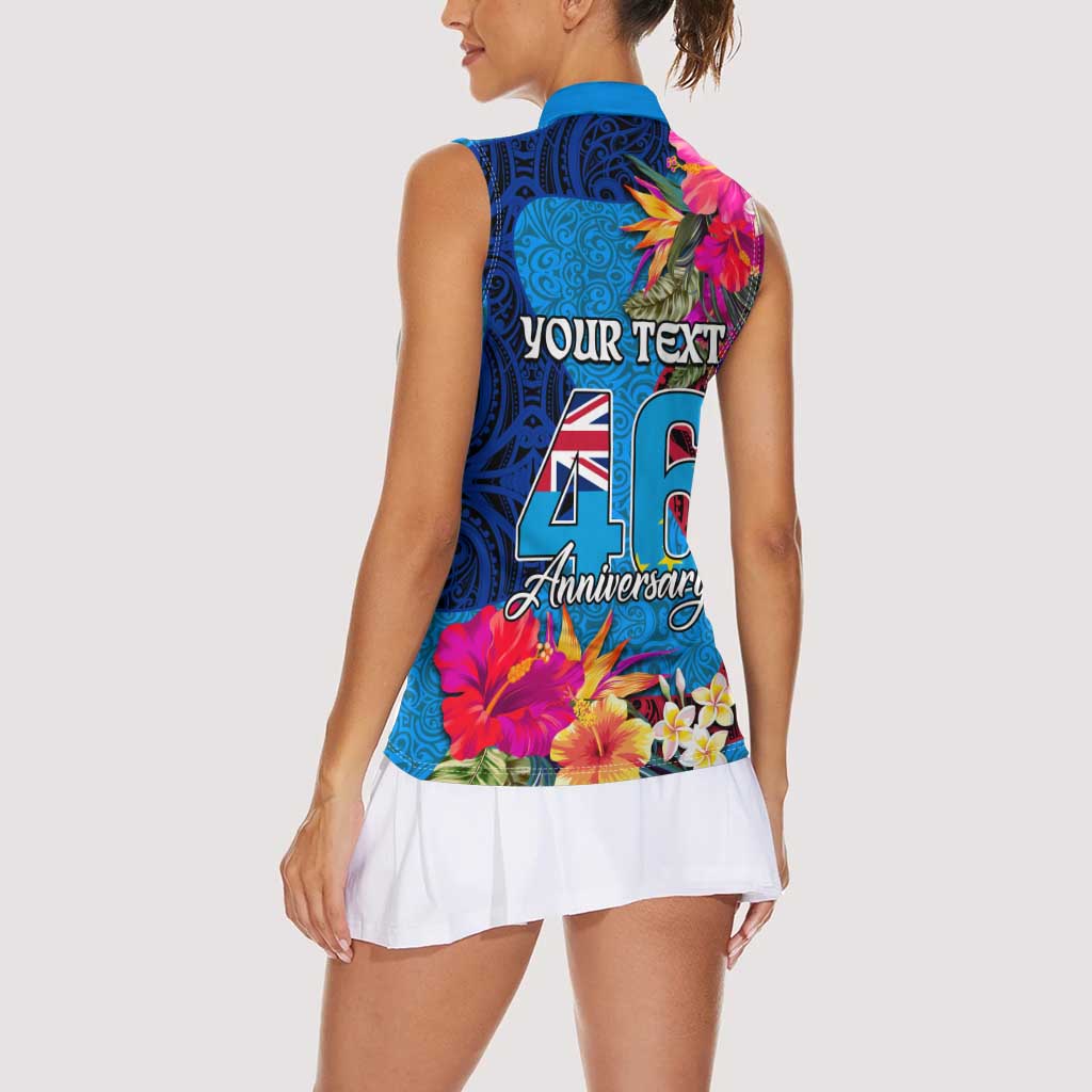Personalised Tuvalu Independence Day Women Sleeveless Polo Shirt 1st October 46th Anniversary Polynesian Jungle Flower LT03 - Polynesian Pride