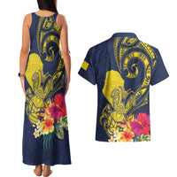 Niue Independence Day Couples Matching Tank Maxi Dress and Hawaiian Shirt Hiapo Pattern Hibiscus Plumeria and Uga LT03 - Polynesian Pride