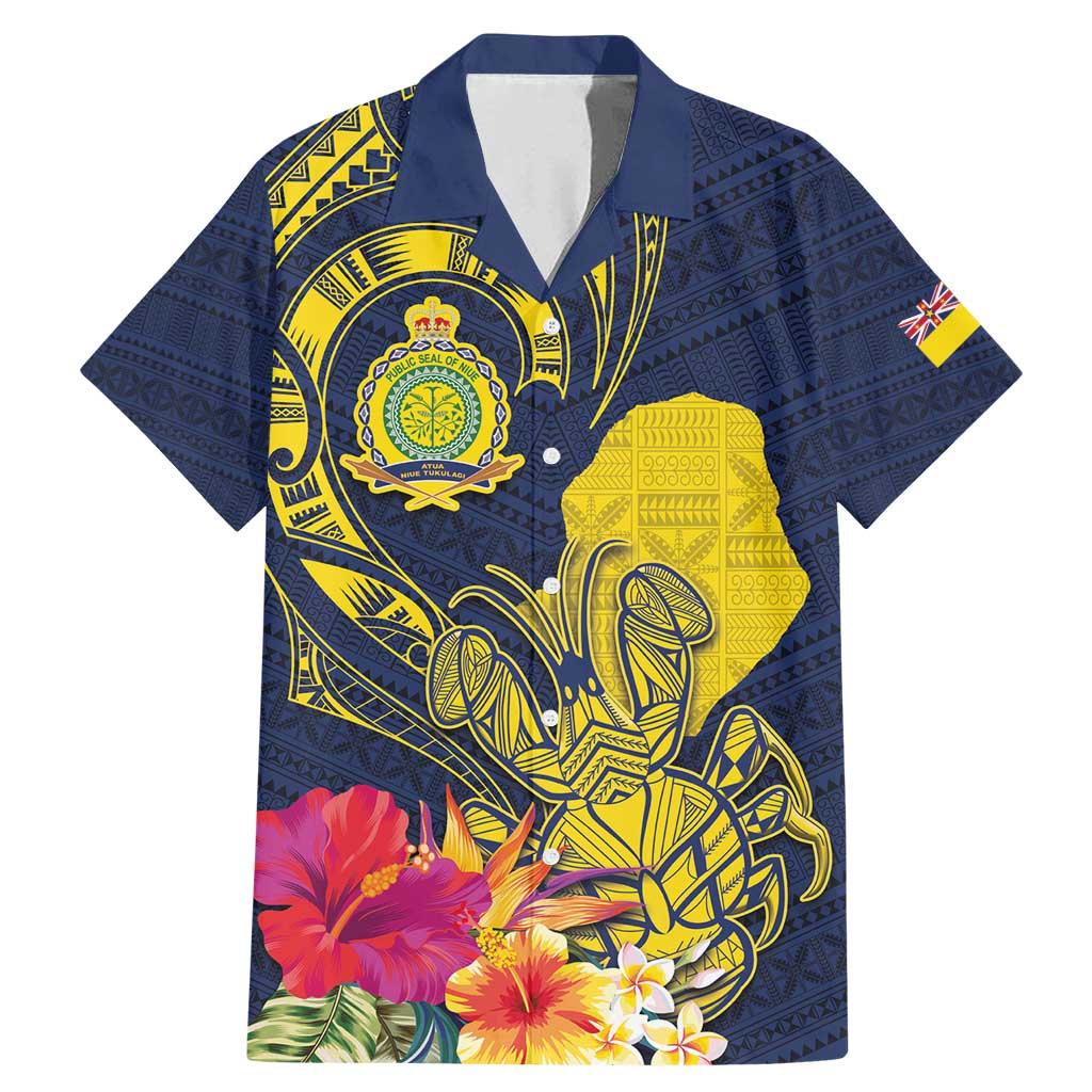 Niue Independence Day Family Matching Mermaid Dress and Hawaiian Shirt Hiapo Pattern Hibiscus Plumeria and Uga LT03 Dad's Shirt - Short Sleeve Yellow - Polynesian Pride