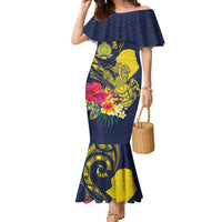 Niue Independence Day Family Matching Mermaid Dress and Hawaiian Shirt Hiapo Pattern Hibiscus Plumeria and Uga LT03 Mom's Dress Yellow - Polynesian Pride