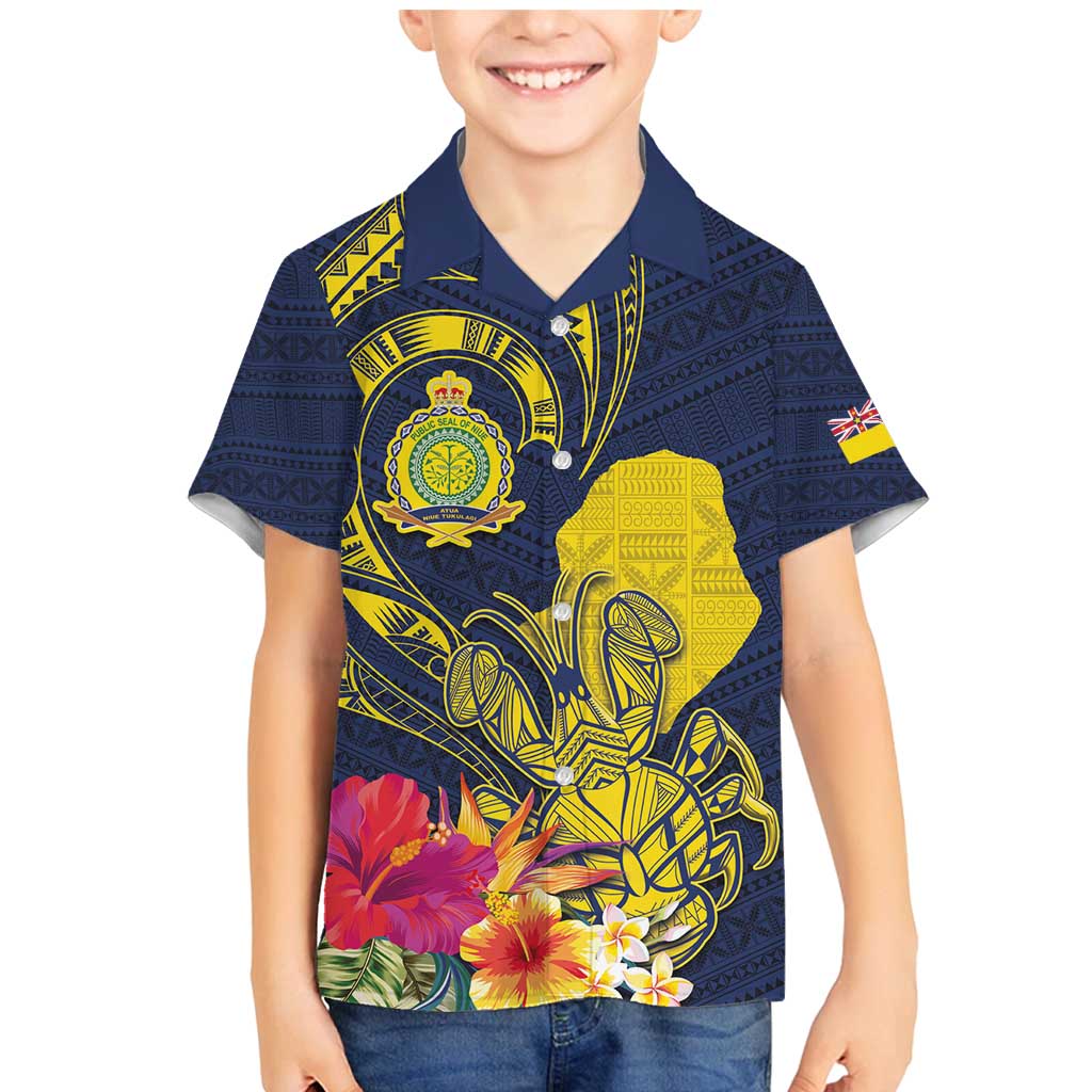 Niue Independence Day Family Matching Mermaid Dress and Hawaiian Shirt Hiapo Pattern Hibiscus Plumeria and Uga LT03 Son's Shirt Yellow - Polynesian Pride