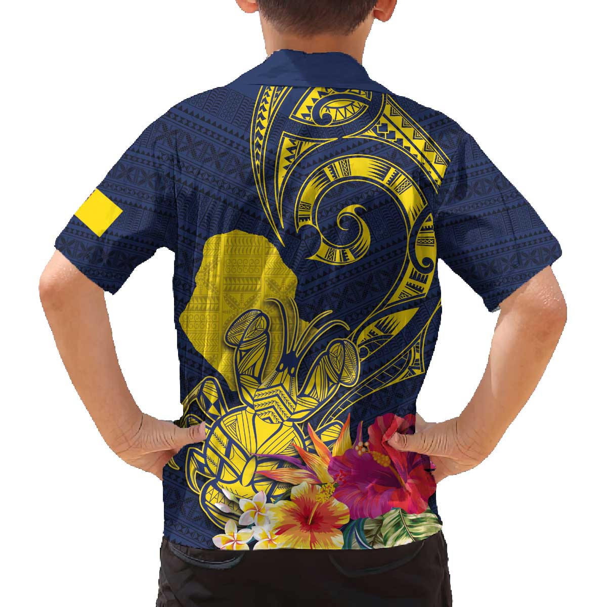 Niue Independence Day Family Matching Off Shoulder Short Dress and Hawaiian Shirt Hiapo Pattern Hibiscus Plumeria and Uga LT03 - Polynesian Pride