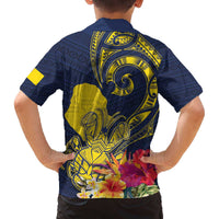 Niue Independence Day Family Matching Off Shoulder Short Dress and Hawaiian Shirt Hiapo Pattern Hibiscus Plumeria and Uga LT03 - Polynesian Pride
