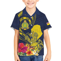 Niue Independence Day Family Matching Short Sleeve Bodycon Dress and Hawaiian Shirt Hiapo Pattern Hibiscus Plumeria and Uga LT03 Son's Shirt Yellow - Polynesian Pride