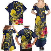 Niue Independence Day Family Matching Summer Maxi Dress and Hawaiian Shirt Hiapo Pattern Hibiscus Plumeria and Uga LT03 - Polynesian Pride