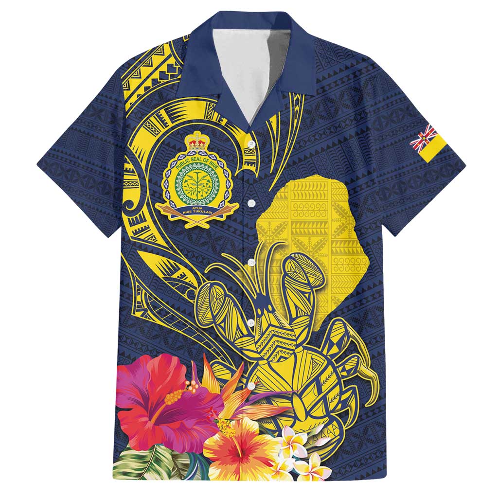 Niue Independence Day Family Matching Summer Maxi Dress and Hawaiian Shirt Hiapo Pattern Hibiscus Plumeria and Uga LT03 Dad's Shirt - Short Sleeve Yellow - Polynesian Pride