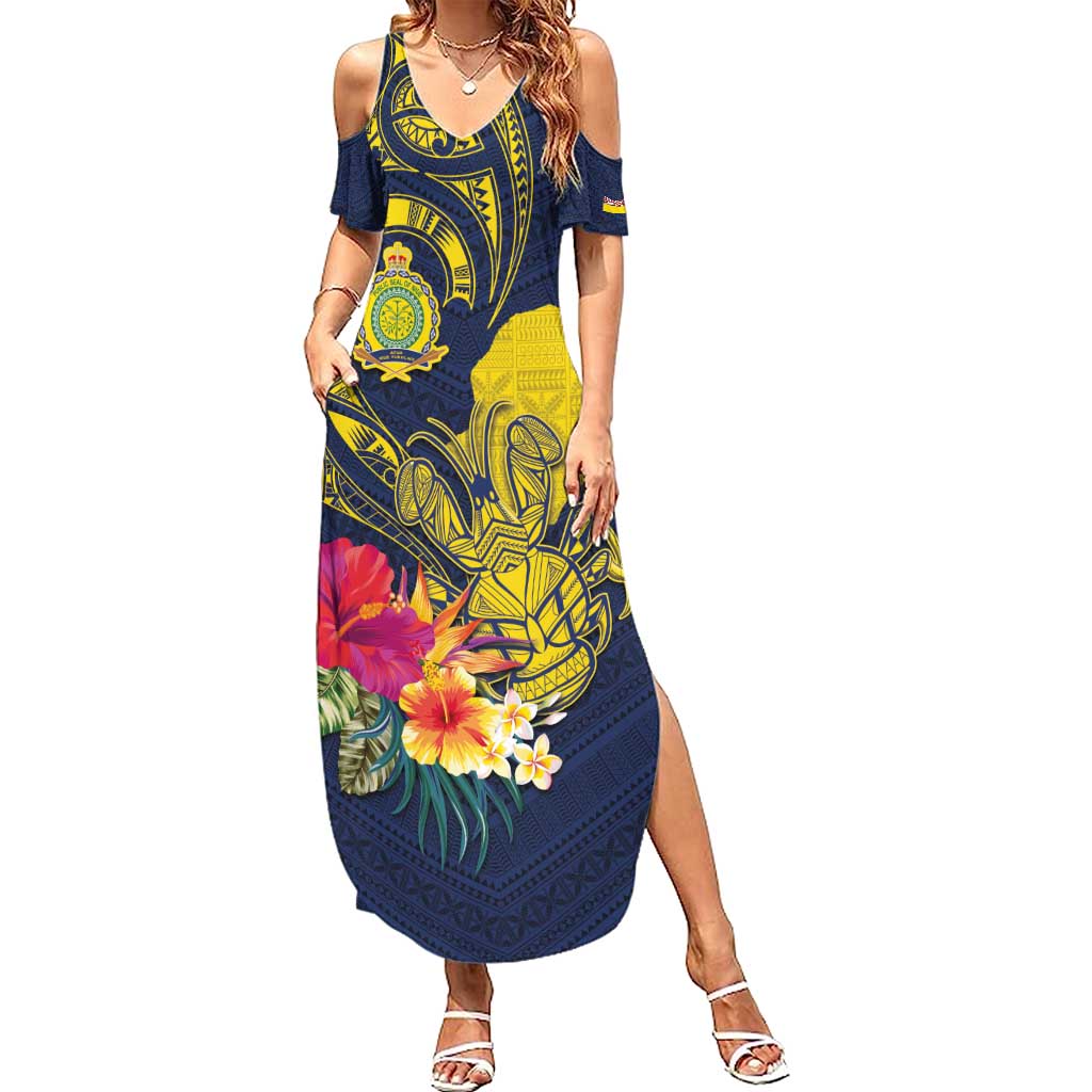 Niue Independence Day Family Matching Summer Maxi Dress and Hawaiian Shirt Hiapo Pattern Hibiscus Plumeria and Uga LT03 Mom's Dress Yellow - Polynesian Pride