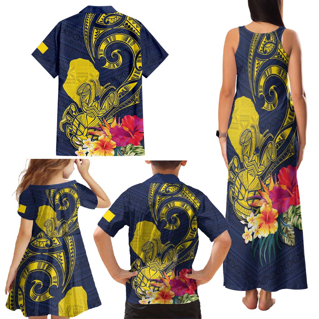 Niue Independence Day Family Matching Tank Maxi Dress and Hawaiian Shirt Hiapo Pattern Hibiscus Plumeria and Uga LT03 - Polynesian Pride