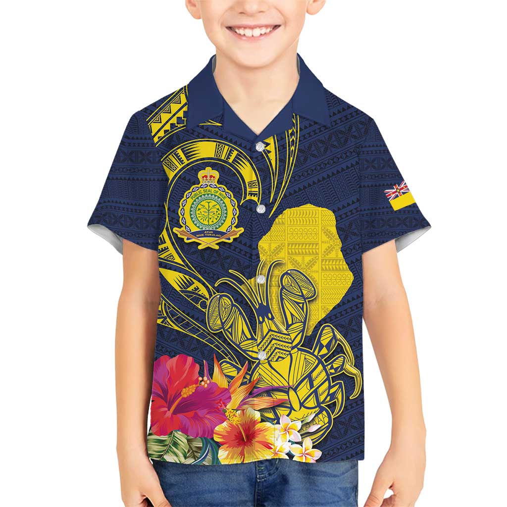 Niue Independence Day Family Matching Tank Maxi Dress and Hawaiian Shirt Hiapo Pattern Hibiscus Plumeria and Uga LT03 Son's Shirt Yellow - Polynesian Pride