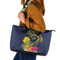 Niue Independence Day Leather Tote Bag Hiapo Pattern Hibiscus Plumeria and Uga LT03 Yellow - Polynesian Pride