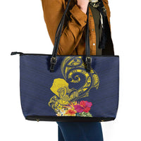 Niue Independence Day Leather Tote Bag Hiapo Pattern Hibiscus Plumeria and Uga LT03 - Polynesian Pride