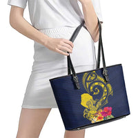 Niue Independence Day Leather Tote Bag Hiapo Pattern Hibiscus Plumeria and Uga LT03 - Polynesian Pride