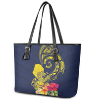 Niue Independence Day Leather Tote Bag Hiapo Pattern Hibiscus Plumeria and Uga LT03 - Polynesian Pride