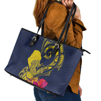 Niue Independence Day Leather Tote Bag Hiapo Pattern Hibiscus Plumeria and Uga LT03 - Polynesian Pride