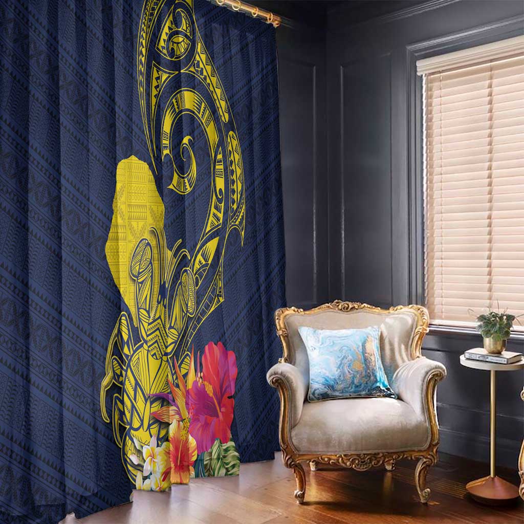 Niue Independence Day Window Curtain Hiapo Pattern Hibiscus Plumeria and Uga LT03 - Polynesian Pride