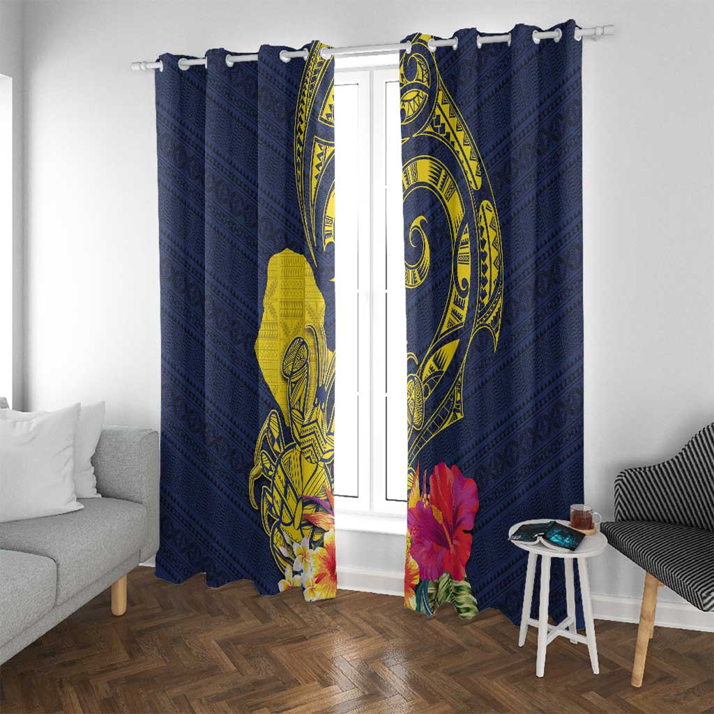 Niue Independence Day Window Curtain Hiapo Pattern Hibiscus Plumeria and Uga LT03 With Grommets Yellow - Polynesian Pride