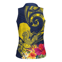 Niue Independence Day Women Sleeveless Polo Shirt Hiapo Pattern Hibiscus Plumeria and Uga LT03 - Polynesian Pride
