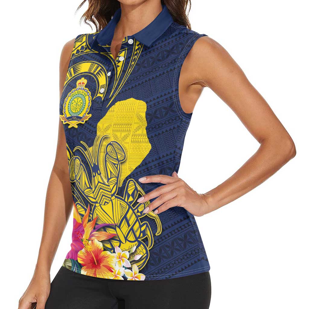 Niue Independence Day Women Sleeveless Polo Shirt Hiapo Pattern Hibiscus Plumeria and Uga LT03 - Polynesian Pride
