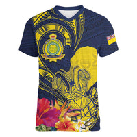 Niue Independence Day Women V-Neck T-Shirt Hiapo Pattern Hibiscus Plumeria and Uga LT03 Female Yellow - Polynesian Pride