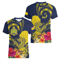 Niue Independence Day Women V-Neck T-Shirt Hiapo Pattern Hibiscus Plumeria and Uga LT03 - Polynesian Pride