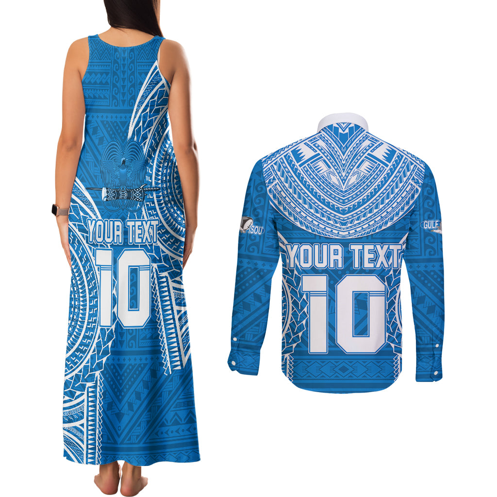 Custom Gulf Isou Rugby Couples Matching Tank Maxi Dress and Long Sleeve Button Shirts Papua New Guinea Polynesian Tattoo LT03 - Polynesian Pride