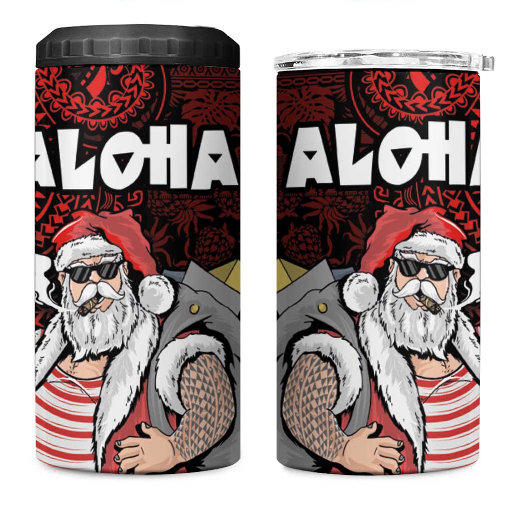 Hawaii Aloha Santa Claus Funny Polynesian Tattoo 4 in 1 Can Cooler Tumbler Red Color LT03 One Size: 16 oz Red - Polynesian Pride