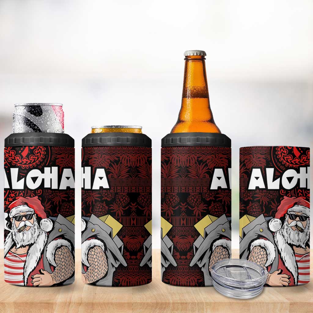 Hawaii Aloha Santa Claus Funny Polynesian Tattoo 4 in 1 Can Cooler Tumbler Red Color LT03 - Polynesian Pride