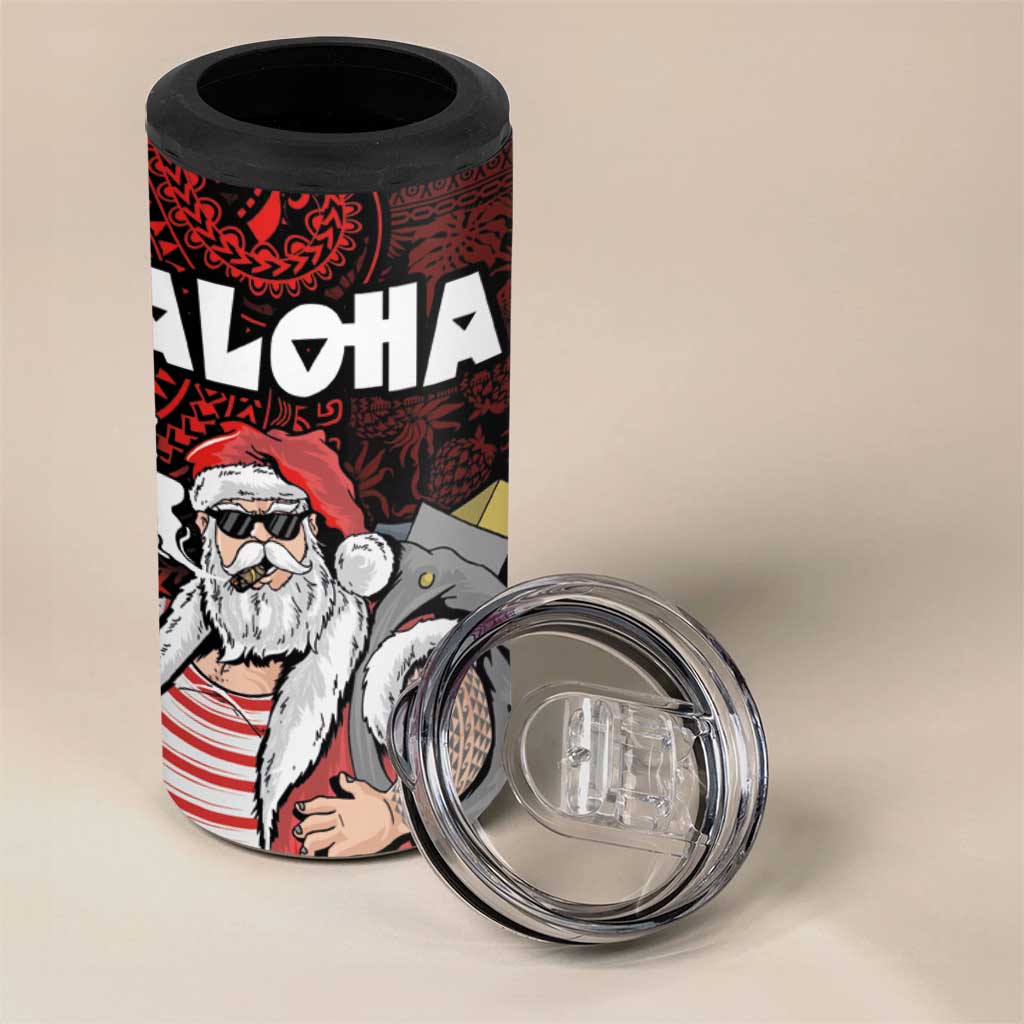 Hawaii Aloha Santa Claus Funny Polynesian Tattoo 4 in 1 Can Cooler Tumbler Red Color LT03 - Polynesian Pride
