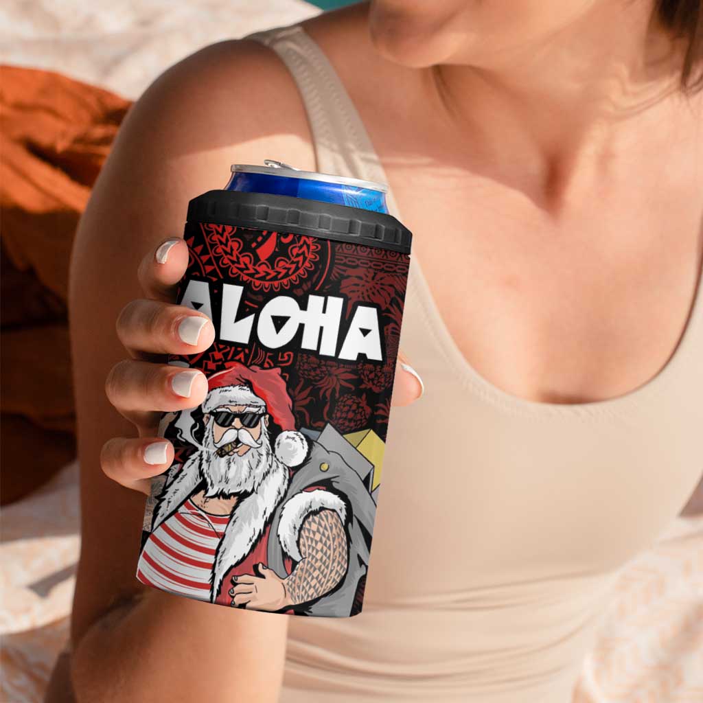 Hawaii Aloha Santa Claus Funny Polynesian Tattoo 4 in 1 Can Cooler Tumbler Red Color LT03 - Polynesian Pride