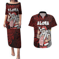 Hawaii Aloha Santa Claus Funny Polynesian Tattoo Couples Matching Puletasi and Hawaiian Shirt Red Color LT03 Red - Polynesian Pride