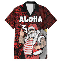 Hawaii Aloha Santa Claus Funny Polynesian Tattoo Family Matching Long Sleeve Bodycon Dress and Hawaiian Shirt Red Color LT03 Dad's Shirt - Short Sleeve Red - Polynesian Pride