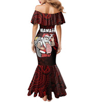 Hawaii Aloha Santa Claus Funny Polynesian Tattoo Family Matching Mermaid Dress and Hawaiian Shirt Red Color LT03 - Polynesian Pride