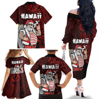 Hawaii Aloha Santa Claus Funny Polynesian Tattoo Family Matching Off The Shoulder Long Sleeve Dress and Hawaiian Shirt Red Color LT03 - Polynesian Pride