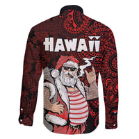 Hawaii Aloha Santa Claus Funny Polynesian Tattoo Family Matching Off The Shoulder Long Sleeve Dress and Hawaiian Shirt Red Color LT03 - Polynesian Pride